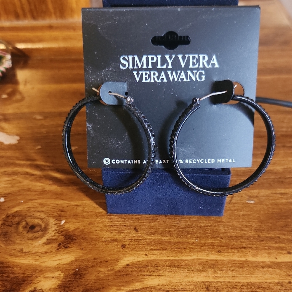 Simply Vera Vera Wang Textured Black Hoop Earrings